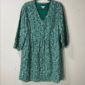 Jjill Green Floral V-Neck Women's Dress